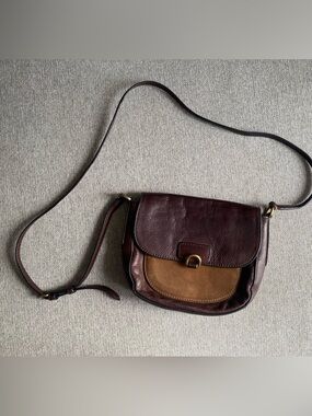 Frye Brown and Tan Leather Crossbody Saddle Bag